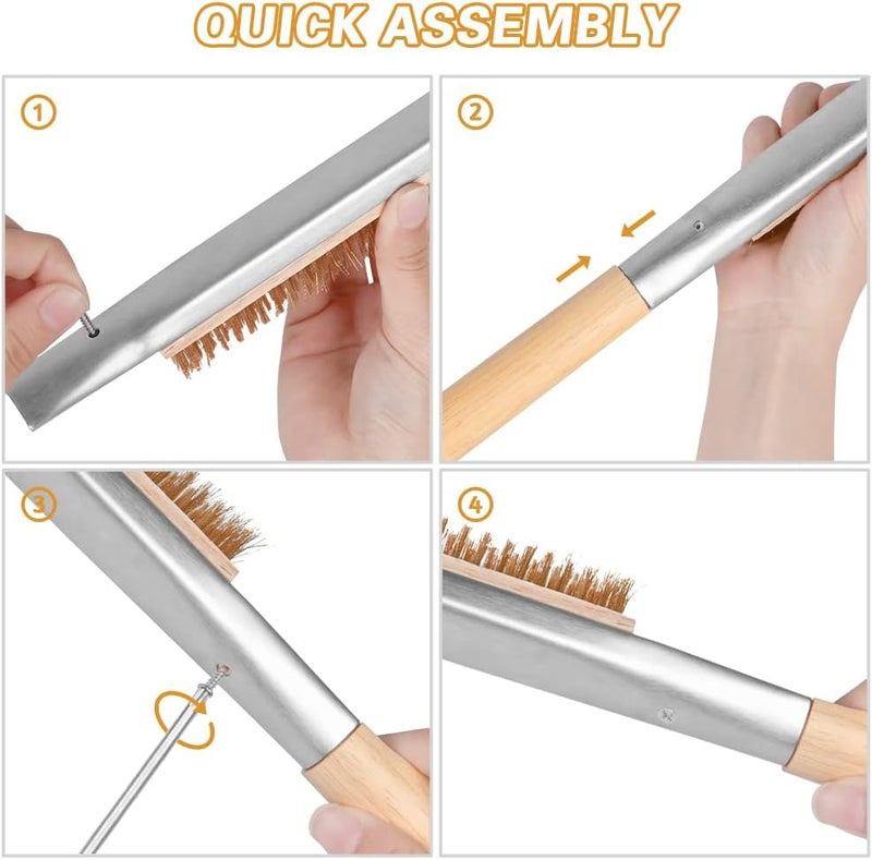 Aolso Pizza Oven Brush, 26" Brush and Stainless Steel Scraper for Pizza Stone, BBQ Grill Cleaning Brush Non Scratch Heat Proof Brass Bristles with Screwdriver, Outdoor Pizza Oven Accessories - Image 3